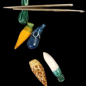5 Vegetable Ceramic Chopstick Holders Eggplant, Carrot Great Condition Sushi